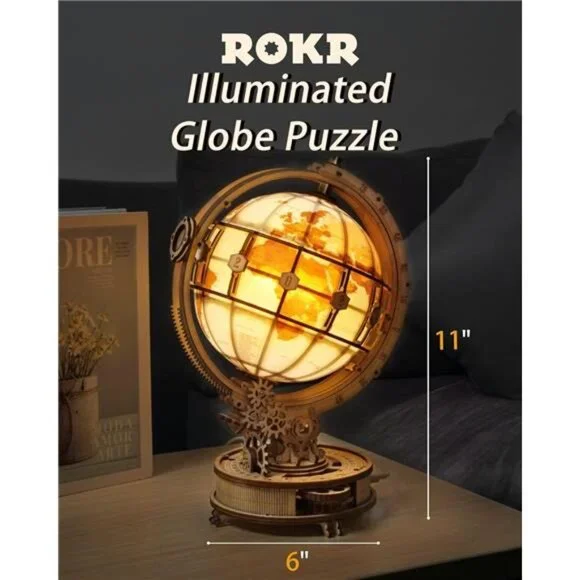 ROKR 3D Wooden Puzzles for Adults-LED Illuminated Wooden Globe Puzzle-Model - Picture 2 of 7
